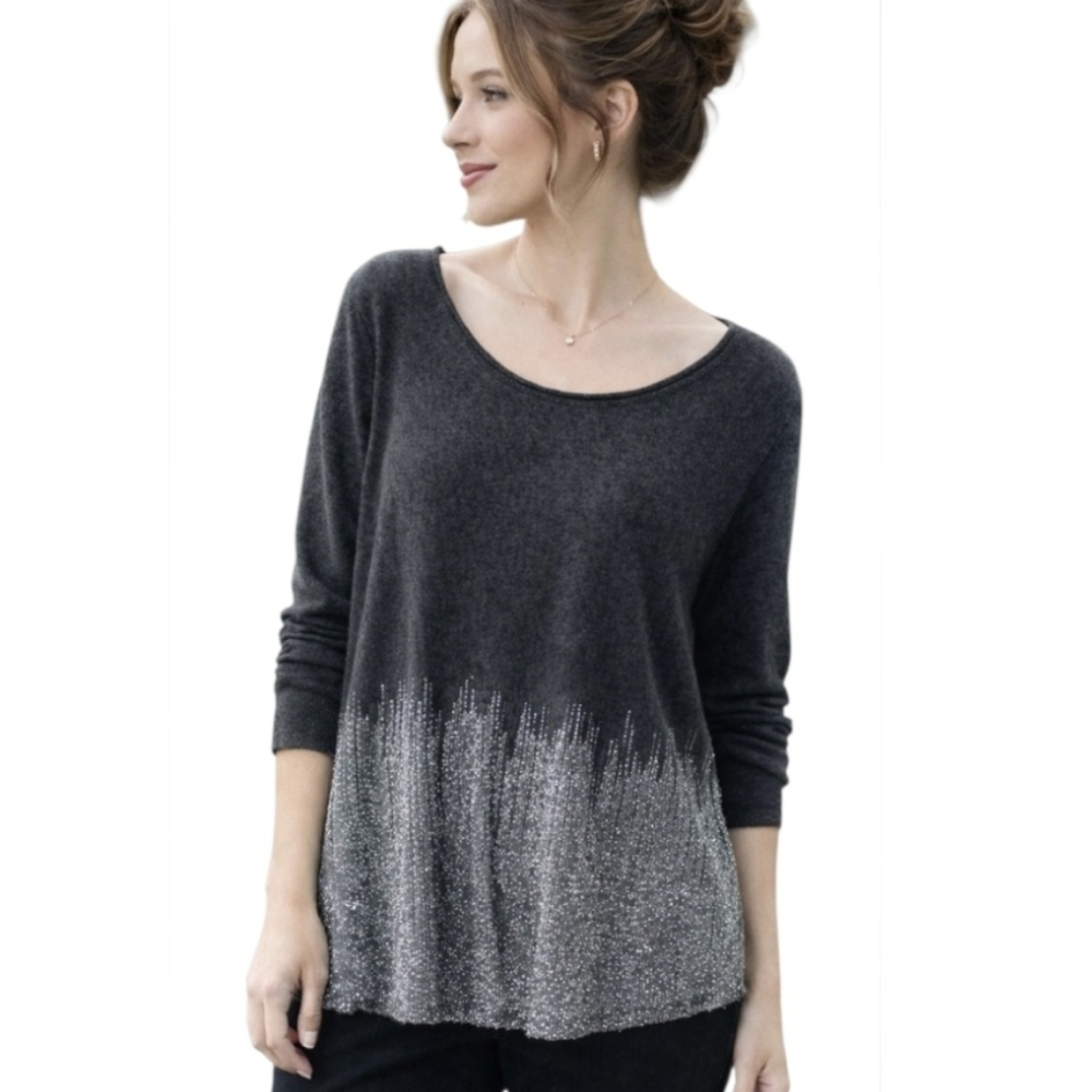 Soft Surroundings Metallic Tunic Sweater Holiday Occasion Sparkling Silver XL